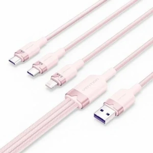 Cable USB 2.0 Lightning Vention CTRPG/ USB Macho/ USB Tipo-C Macho - MicroUSB Macho - Lightning Macho/ 1.5m/ Rosa
