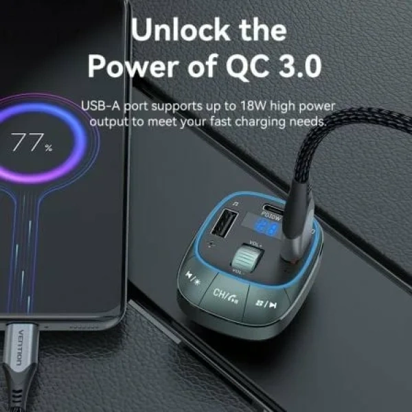 Transmisor FM/ MP3/ Bluetooth Vention FFLB0/ 1xUSB-Tipo C/ 2xUSB/ 30W - Imagen 3