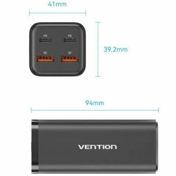 Cargador de Pared Vention FBSBG-EU/ 2xUSB Tipo-C + Cable USB Tipo-C/ 2xUSB/ 100W - Imagen 2