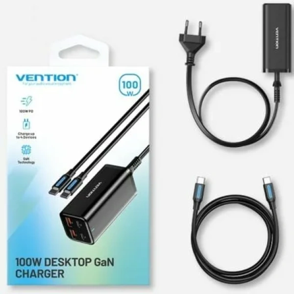 Cargador de Pared Vention FBSBG-EU/ 2xUSB Tipo-C + Cable USB Tipo-C/ 2xUSB/ 100W - Imagen 3