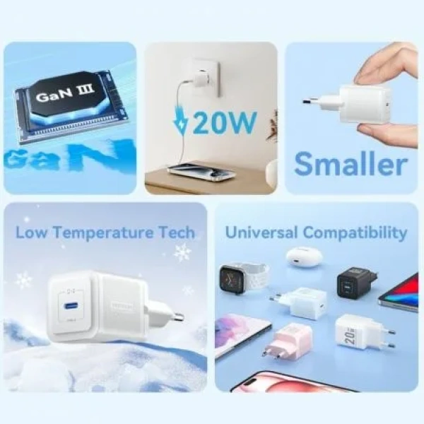 Cargador de Pared GaN Vention FEPB0-EU/ 1xUSB Tipo-C/ 20W - Imagen 3