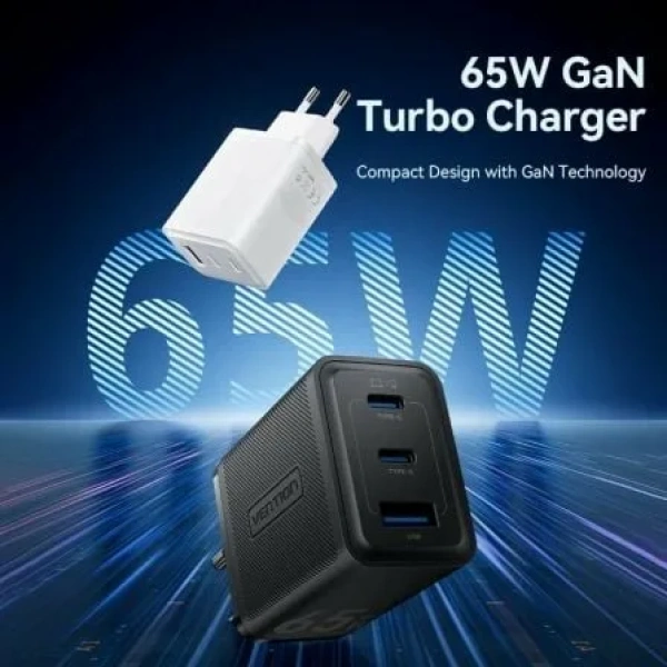 Cargador de Pared GaN Vention FERB0-EU/ 2xUSB Tipo-C/ 1xUSB/ 65W - Imagen 2