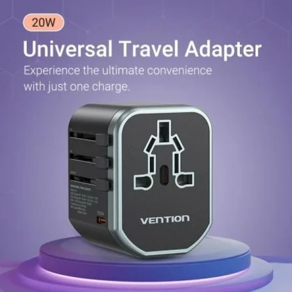 Cargador de Pared Universal para Viaje Vention FJCB0/ Toma de Corriente Universal/ 1xUSB Tipo-C/ 2xUSB/ 20W - Imagen 3