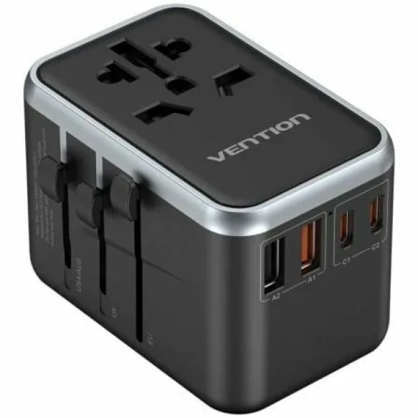 Cargador de Pared Universal GaN para Viaje Vention FJFB0/ Toma de Corriente Universal/ 2xUSB Tipo-C/ 2xUSB/ 65W