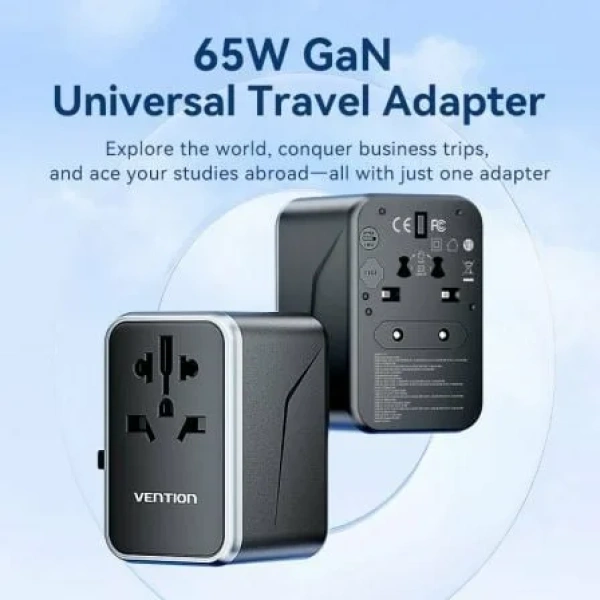 Cargador de Pared Universal GaN para Viaje Vention FJFB0/ Toma de Corriente Universal/ 2xUSB Tipo-C/ 2xUSB/ 65W - Imagen 2