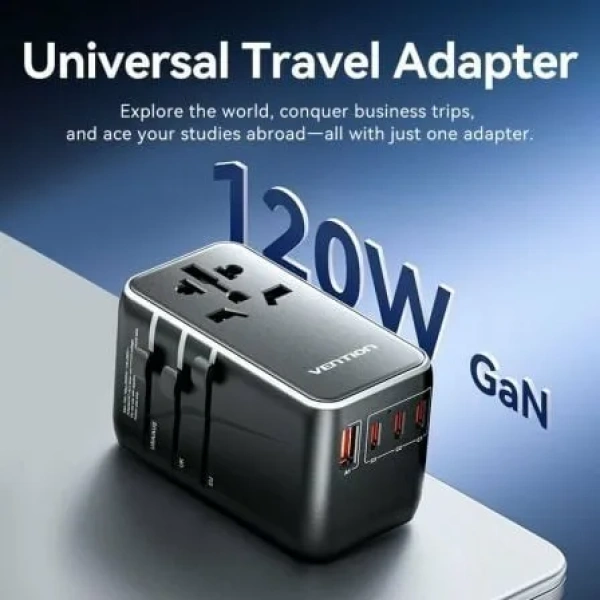 Cargador de Pared Universal GaN para Viaje Vention FJGB0/ Toma de Corriente Universal/ 3xUSB Tipo-C/ 1xUSB/ 120W - Imagen 2