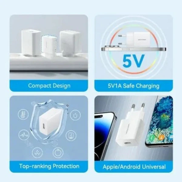 Cargador de Pared Vention PSD15-5W-0501000EU/ 1xUSB/ 5W - Imagen 3