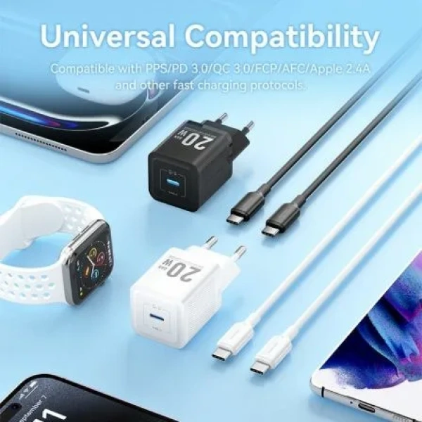 Cargador de Pared GaN Vention TZ-FEPB0-EU-01/ 1xUSB Tipo-C + Cable USB Tipo-C/ 20W - Imagen 2