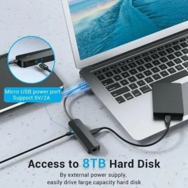 Docking USB 2.0 Vention CHPBB/ 3xUSB/ 1xMicro USB PD/ 1xRJ45/ Negro - Imagen 2
