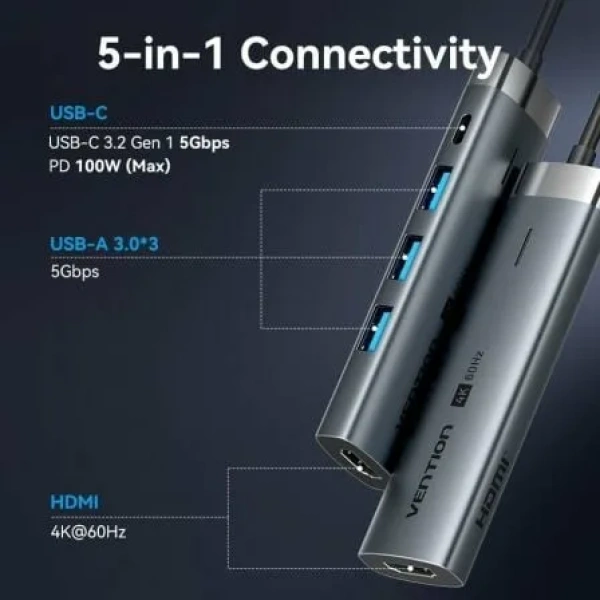Docking USB Tipo-C Vention TGMHB/ 3xUSB/ 1xHDMI/ 1xUSB Tipo-C PD - Imagen 2