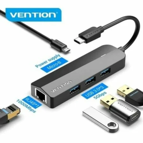 Docking USB Tipo-C Vention TGPBB/ 3xUSB/ 1xRJ45/ 1xMicro B PD/ Negro - Imagen 2