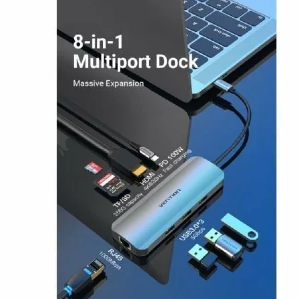 Docking USB Tipo-C Vention TOKHB/ 1xHDMI/ 3xUSB/ 1xUSB Tipo-C PD/ 1xRJ45/ 1xLector Tarjetas SD y MicroSD/ Gris - Imagen 2