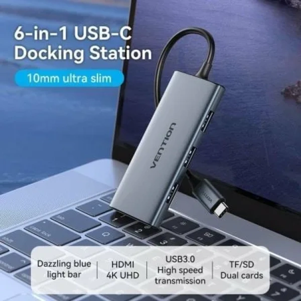 Docking USB Tipo-C Vention TOOHB/ 1xHDMI/ 3xUSB/ 1xLector Tarjetas SD y MicroSD/ Gris - Imagen 2