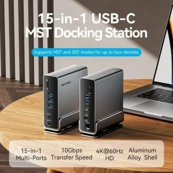 Docking USB Tipo-C Vention TPUH0/ 2xHDMI/ 1xDisplayPort/ 3xUSB Tipo-C/ 5xUSB/ 1xRJ45/ 1xLector de Tarjetas/ 1xJack 3.5/ 1xUSB Tipo-C PD/ Gris - Imagen 2