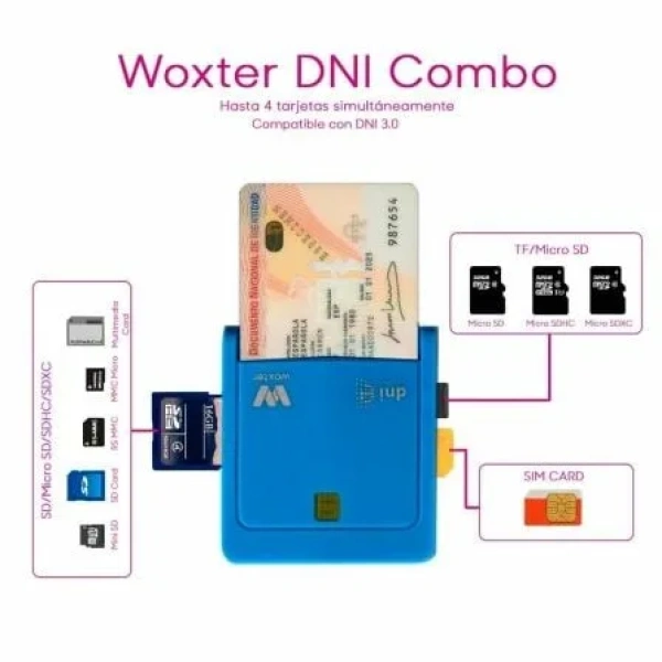 Lector de DNI y Tarjetas Woxter Combo PE26-146/ Azul/ USB 2.0 - Imagen 3