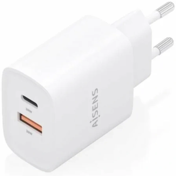 Cargador de Pared GaN Aisens A110-0952/ 1xUSB Tipo-C/ 1xUSB/ 30W/ Blanco - Imagen 2