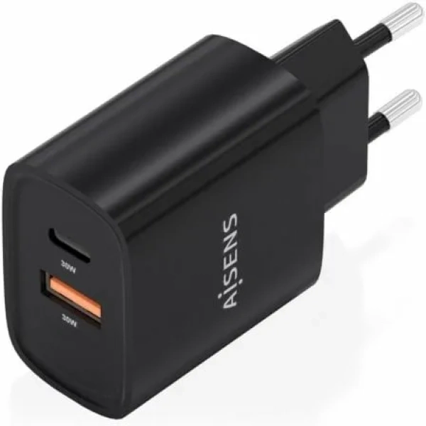 Cargador de Pared GaN Aisens A110-0953/ 1xUSB Tipo-C/ 1xUSB/ 30W/ Negro - Imagen 2