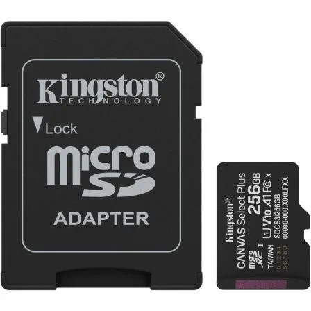 Tarjeta de Memoria Kingston CANVAS Select Plus 256GB microSD XC con Adaptador/ Clase 10/ 150MBs