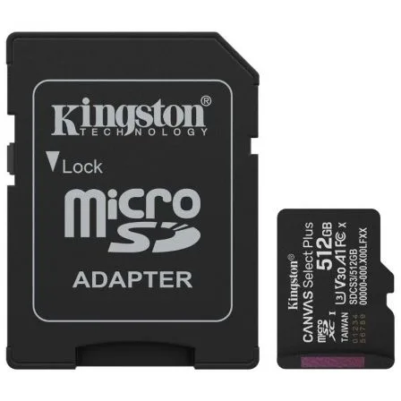 Tarjeta de Memoria Kingston CANVAS Select Plus 512GB microSD XC con Adaptador/ Clase 10/ 150MBs