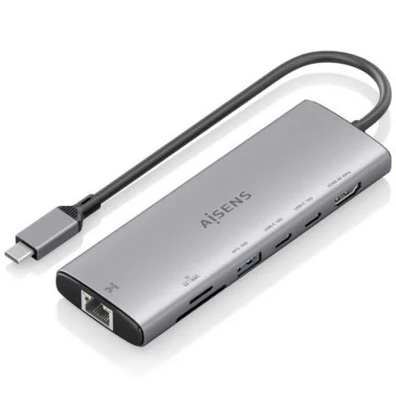 Docking USB Tipo-C Aisens ASUC-7P032-GR/ 1xHDMI 4K/ 1xUSB/ 2xUSB Tipo-C/ 1xRJ45/ 1xLector Tarjetas/ Gris