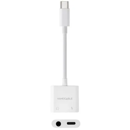 Adaptador Audio Nanocable 10.24.1206/ USB Tipo-C Macho - Jack 3.5 Hembra/ USB Tipo-C Hembra/ Blanco