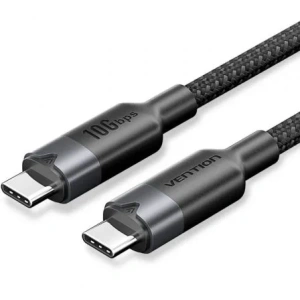 Cable USB 3.2 Tipo-C 5A Vention TRGBH/ USB Tipo-C Macho - USB Tipo-C Macho/ Hasta 100W/ 10Gbps/ 2m/ Negro
