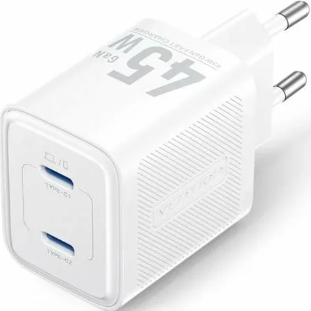 Cargador de Pared GaN Vention FEFW0-EU/ 2xUSB Tipo-C/ 45W