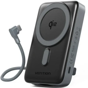 Powerbank 10000mAh Vention FKHH0/ 35W/ Wireless/ Gris/ Incluye Cable USB TIpo-C