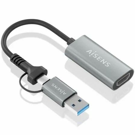 Conversor HDMI Aisens A109-0913/ USB + USB Tipo-C 3.1 Macho - HDMI Macho/ 15cm/ Gris - Imagen 7