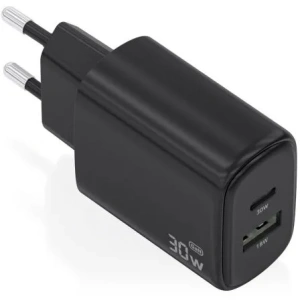 Cargador de Pared GaN Aisens A110-0978/ 1xUSB Tipo-C/ 1xUSB/ 30W/ Negro