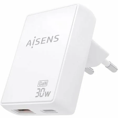 Cargador de Pared GaN Aisens ASCH-30W2P074-W/ 1xUSB Tipo-C/ 1xUSB/ 30W/ Blanco - Imagen 2