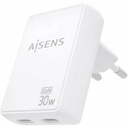 Cargador de Pared GaN Aisens ASCH-30W2P075-W/ 2xUSB Tipo-C/ 30W/ Blanco - Imagen 2