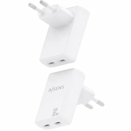 Cargador de Pared GaN Aisens ASCH-30W2P075-W/ 2xUSB Tipo-C/ 30W/ Blanco - Imagen 3