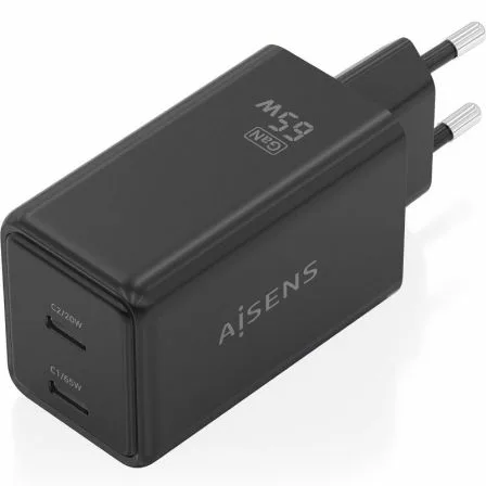 Cargador de Pared GaN Aisens ASCH-65W2P079-BK/ 2xUSB Tipo-C/ 65W/ Negro - Imagen 2