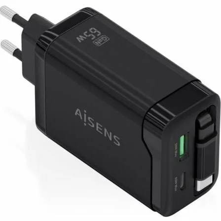 Cargador de Pared GaN Aisens ASCH-65W3P071-BK/ 1xUSB Tipo-C/ 1xUSB/ 65W/ Negro - Imagen 4