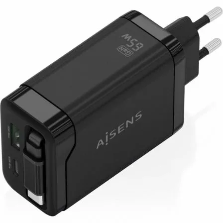Cargador de Pared GaN Aisens ASCH-65W3P071-BK/ 1xUSB Tipo-C/ 1xUSB/ 65W/ Negro - Imagen 5