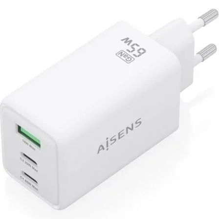Cargador de Pared GaN Aisens ASCH-65W3P072-W/ 2xUSB Tipo-C/ 1xUSB/ 65W/ Blanco - Imagen 5