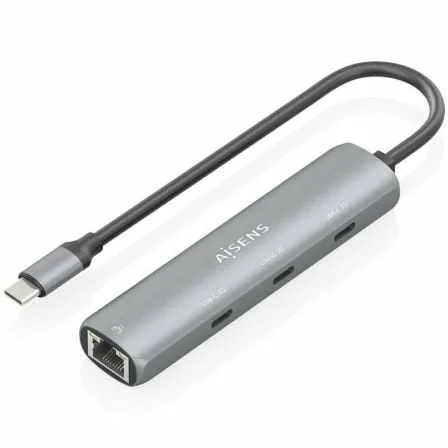 Hub USB Tipo-C Aisens ASUC-4P041-GR/ 3xUSB Tipo-C/ 1xRJ45/ Gris - Imagen 4