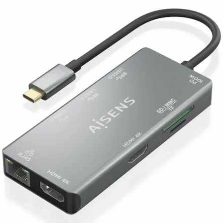 Docking USB Tipo-C Aisens ASUC-9P018-GR/ 2xHDMI 4K/ 3xUSB/ 1xRJ45/ 1xLector Tarjetas/ 1xUSB Tipo-C PD/ Gris - Imagen 7