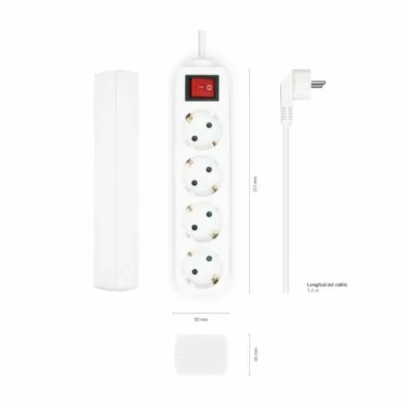 Regleta con Interruptor Aisens A154-0649/ 4 Tomas de Corriente/ Cable 1.4m/ Blanco - Imagen 9