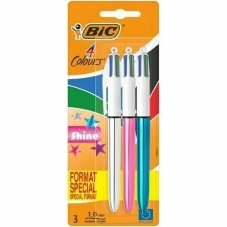 Bolígrafos de Tinta de Aceite Retráctil Bic 4 Colors Shine 9122751/ 3 unidades/ 4 Colores de Tinta/ Cuerpo Color Brillante - Imagen 3