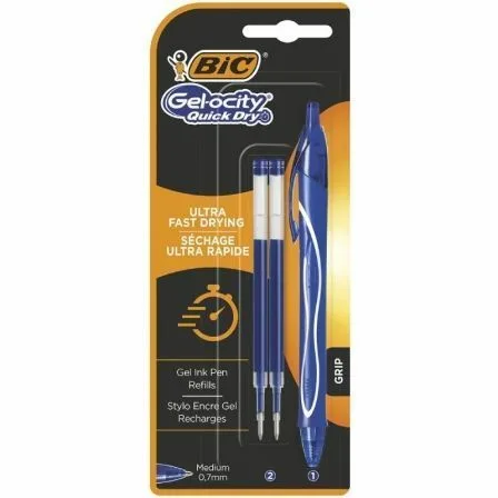 Bolígrafos de Tinta de Gel Retráctil Bic Gelocity Quick Dry 951757/ 1 unidades/ 2 recambios/ Azul - Imagen 3