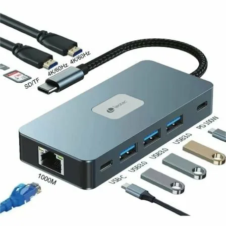 Docking USB Tipo-C Leotec LEDS02/ 3xUSB/ 1xUSB Tipo-C/ 1xUSB Tipo-C PD/ 2xHDMI 4K/ 1xRJ45/ 1xLector Tarjetas SD y MicroSD/ Gris - Imagen 7
