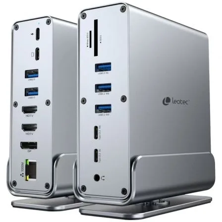 Docking USB Tipo-C Leotec LEDS06/ 5xUSB/ 2xUSB Tipo-C/ 1xUSB Tipo-C PD/ 1xDisplayPort/ 2xHDMI 4K/ 1xRJ45/ 1xJack 3.5/ 1xLector de Tarjetas/ Gris - Imagen 2