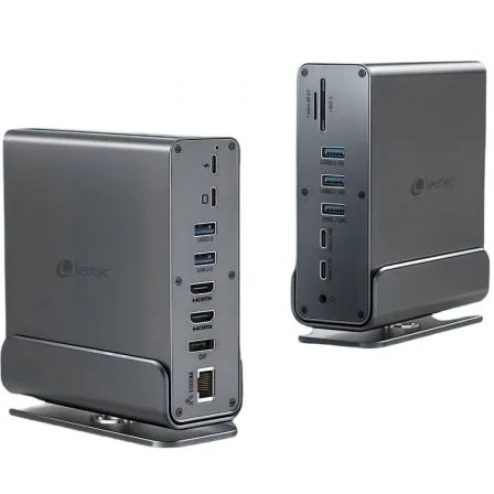 Docking USB Tipo-C Leotec LEDS06/ 5xUSB/ 2xUSB Tipo-C/ 1xUSB Tipo-C PD/ 1xDisplayPort/ 2xHDMI 4K/ 1xRJ45/ 1xJack 3.5/ 1xLector de Tarjetas/ Gris - Imagen 3