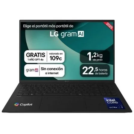 Portátil LG Gram 16ZD90T-G AX88B Intel Core Ultra 7-255H/ 32GB/ 1TB SSD/ 16"/ Sin Sistema Operativo
