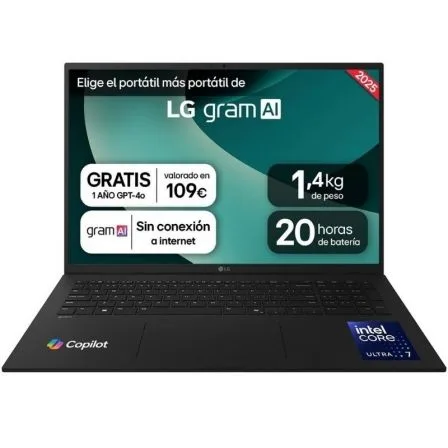 Portátil LG Gram 17ZD90T-G.AX88B Intel Core Ultra 7-255H 32GB/ 1TB SSD/ 17"/ Sin Sistema Operativo