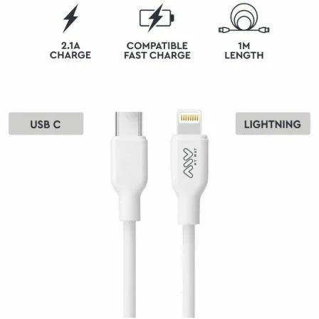 Cable USB 2.0 Tipo-C Lightning Myway MWUSC0023/ USB Tipo-C Macho - Lightning Macho/ Hasta 20W/ 480Mbps/ 1m/ Blanco - Imagen 8