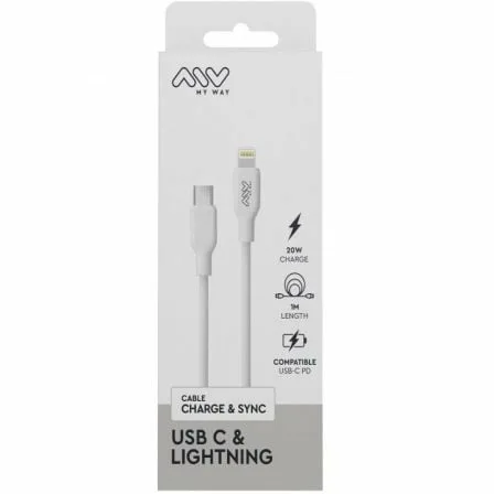Cable USB 2.0 Tipo-C Lightning Myway MWUSC0023/ USB Tipo-C Macho - Lightning Macho/ Hasta 20W/ 480Mbps/ 1m/ Blanco - Imagen 9