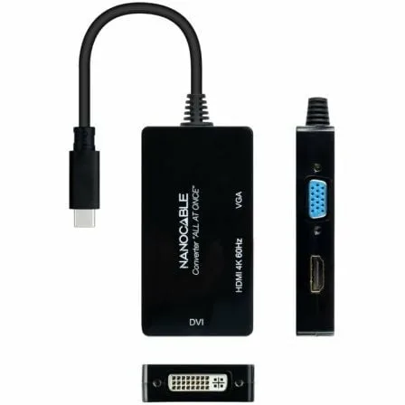 Conversor Nanocable 10.16.4301-ALL/ USB Tipo-C Macho - HDMI Hembra - DVI-I Hembra - VGA Hembra/ 20cm/ Negro - Imagen 9